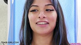 captivating brunette shares her steamy first sex story on the sofa intimately