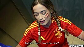 Spanish supporter's big ass endures anal dp after match