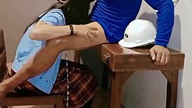 Pinay teen 18+ student moans rough deepthroat dorm fuck construction boy closeup