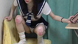 A Slender Uniformed Japanese Flashes Tits and Panty Shots Webcam