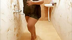 Myanmar milf soaps up sexy body in steamy shower tease