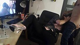 Clothed black satin French slut in corset fucked doggystyle with dirty talk rimjob