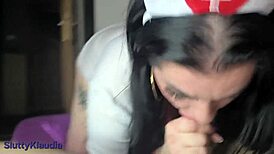 Hey, watch this mature whore Klaudia suck and take face fucking!