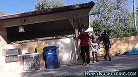 wanna watch teen humiliated cuckolded in outdoor interracial threesome pounding?