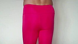 misr4's tight pink leggings hug her sexy workout curves close-up