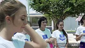 fetish teen flashes small tits in sneaky backstage reveal