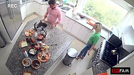 Stepsis couldn't wait after dinner begs for stepbro's big cock in tight pussy