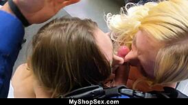 teen partners in crime seduce shop guard with pussy and blowjobs to escape arrest