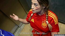 Spanish supporter's big ass endures anal dp after match