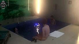 Curious about a wild motel pool threesome with friends baring it all outdoors?