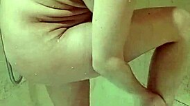peeking on busty neighbor shower turns into naked bathroom fuck and cum