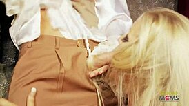 blonde milf sucks cock then rides sofa cowgirl moaning loud