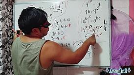 24-year-old asian beauty explores bedroom algebra roots with brown eyes tease