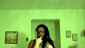 Amateur ebony coworker rides cock doggystyle after work shift