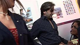 Raunchy brunettes deliver anal DP and doggystyle to mechanics in car foursome