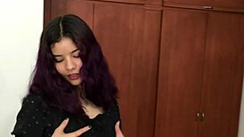 skinny latina rides my cock then takes facial on natural tits