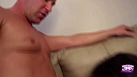 Brunette bikini babe dildos wet pussy then deepthroats hard cock