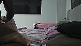 Chubby maid's juicy pussy and saggy tits ripped open for huge black cock creampie in bedroom