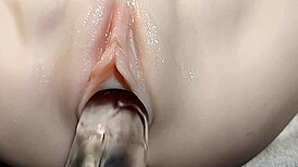 Pussy stuffed deep with thick realistic fake cock