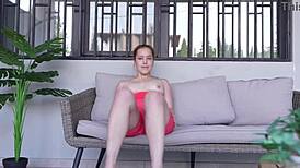 Big Booty Ex-Ballerina Spreads Legs Wide! Sexy Redhead Shows Dripping Wet Cunt