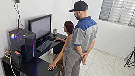 Housewife in Panties Calls Technician, Ends Up Flashing Tits and Begging for Fuck?