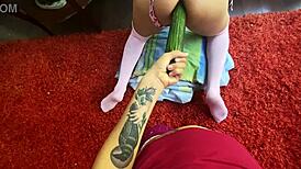 Mysterious fiesta hides veggie anal surprises for pigtail ladyboy