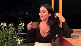 Paris cafe vibrator tease then public toilet blowjob