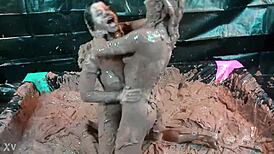 glam babes in messy mud wrestling tits out erotic catfight 😈💦