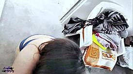 neighbor slut gives free pov blowjob in hallway and balcony cumshot