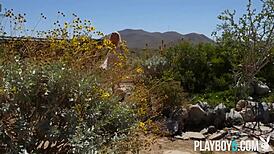 tiny playboy model strips petite body outdoors, but what's she hiding?