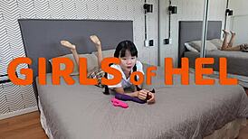 Cutie In Braids Squirts Huge On Bed With Toys Vibrator Shaved Pussy Homemade Asian Petite Orgasm