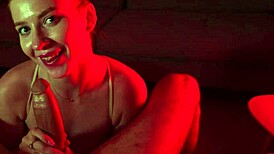 redhead slut deepthroats big cock passionately in bedroom with puffy nipples