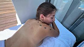 What starts as innocent turns into me creampieing my wife's hot shaved friend bent over by the pool