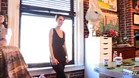 Lesbians ditch photoshoot to devour trimmed pussies in stockings