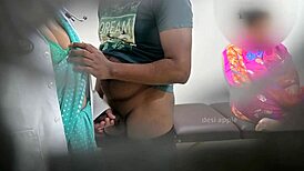 Patient pounds nurse doctor pussy hard while wife watches flashing hospital threesome