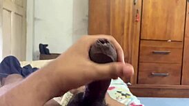 Amateur Milf Stepmom Jerks Young Son's Monster Black Cock To Creampie Cum Covered Load Before School