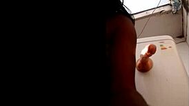 ebony whore elvie rams dildo deep in her big ass for outdoor phone fun