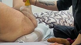 oh damn i tried pegging this amateur dude in bed with my huge strapon but he came quick... got that perfect body tho