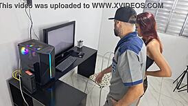 Housewife in Panties Calls Technician, Ends Up Flashing Tits and Begging for Fuck?