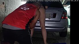 slut takes cock in backyard as cars pass by?