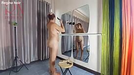 Naked Regina Noir cuts her own hair as nudist stylist!