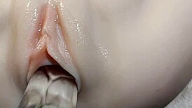 Pussy stuffed deep with thick realistic fake cock