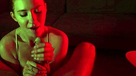 redhead slut deepthroats big cock passionately in bedroom with puffy nipples