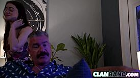 family girl sneaks into birthday bang with dad uncle and father-in-law for taboo group sex