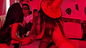 Halloween devil tempts nuns and witch into lesbian frenzy
