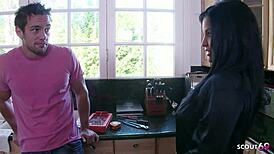 This curvy wife with bouncing boobs chats up the repairman for a cheating bang, taking his huge cock deep