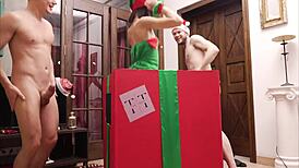 elf-girl's glory hole gets presented in mmf group pounding action