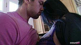 This curvy wife with bouncing boobs chats up the repairman for a cheating bang, taking his huge cock deep