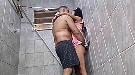 he sneaks in bathroom and fucks skinny cosplay teen slut hard