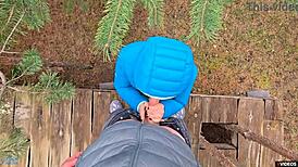 my wet milf pussy clings tight to his cock outdoors before panty cumshot